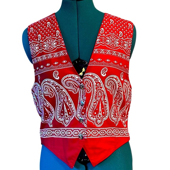 Circle T by Marilyn Lenox Western Vest Cowgirl Button  Bandana Vintage Sz Small - Picture 1 of 9